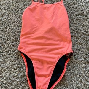 Jolyn tie back suit. Orange color. Style Gavin- full coverage.